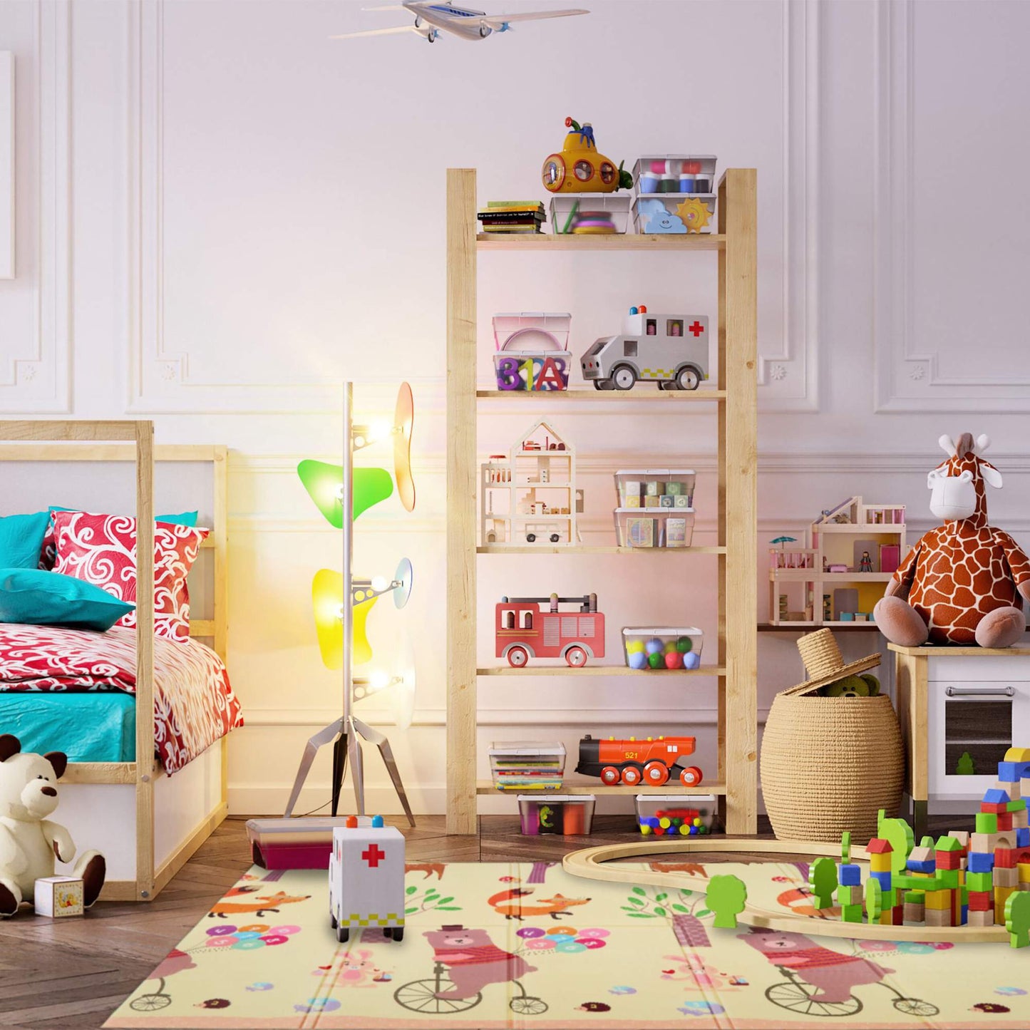 Playmat with animal and road theme, foldable