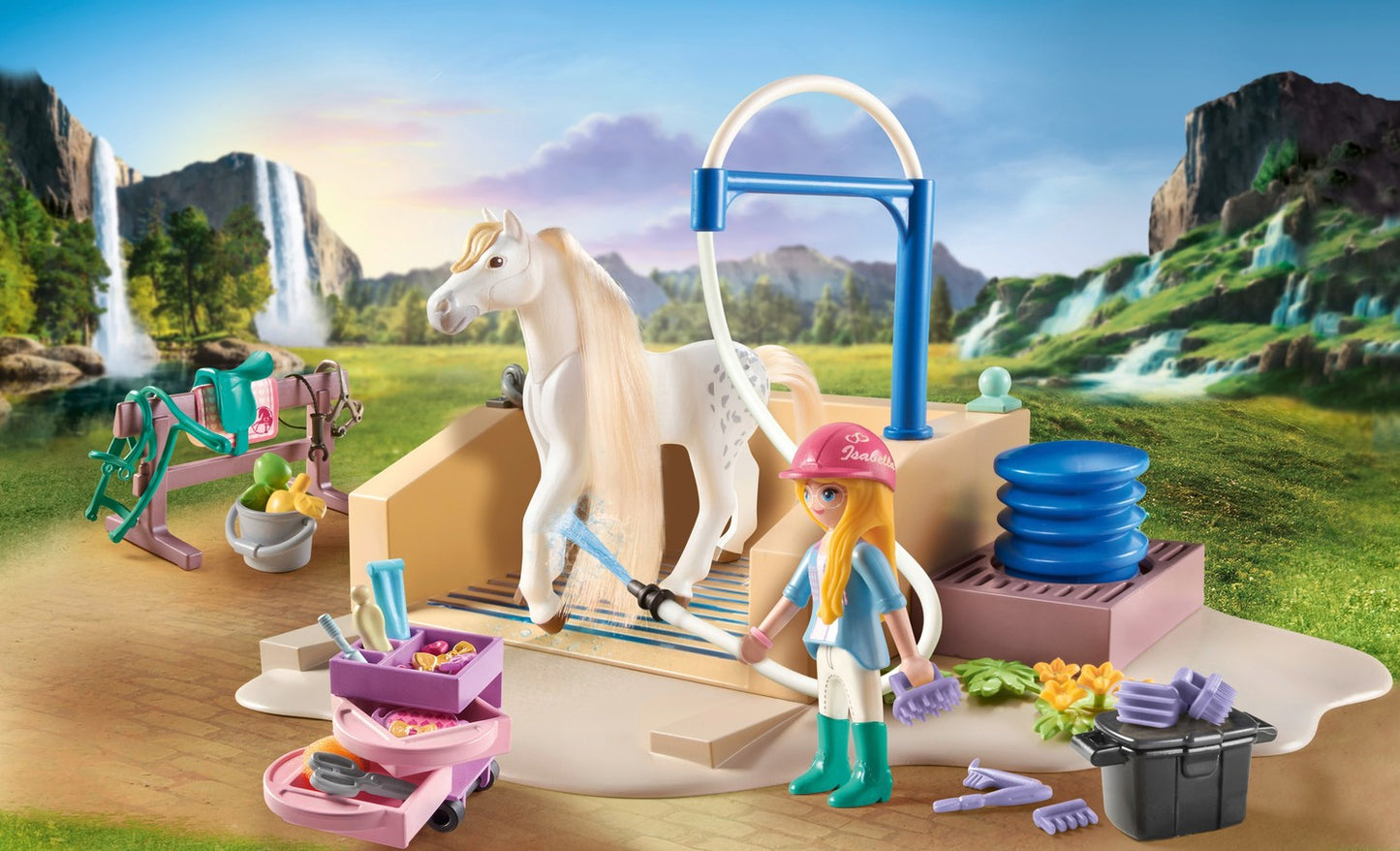 Playmobil World Of Horses Washing Station With Isabella And Lioness 71354