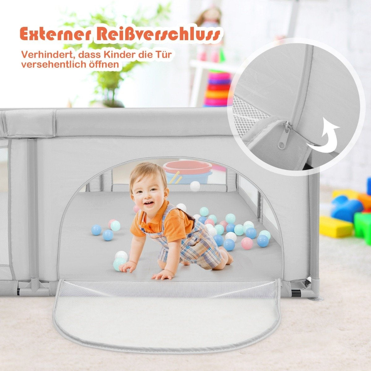 Playpen Tent for Infants and Toddlers Playpen with 2 Doors Gray