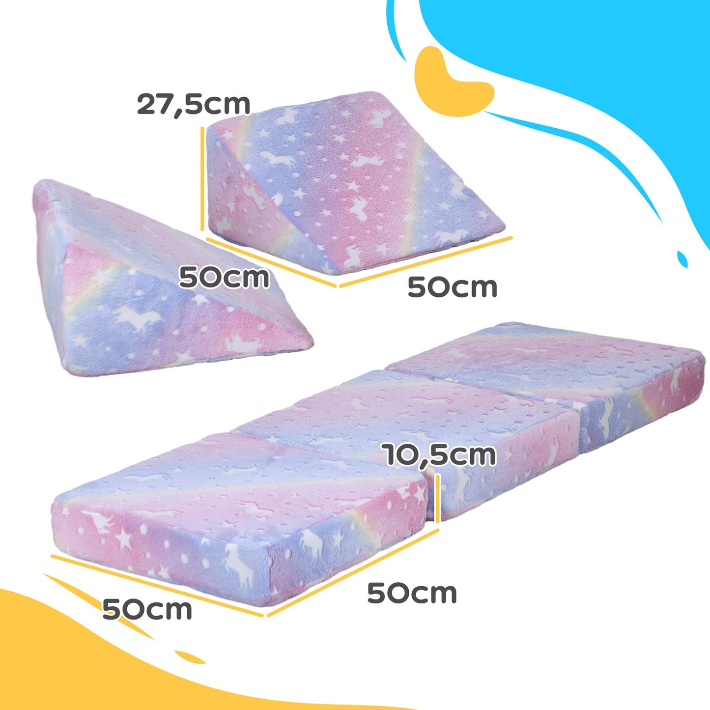 Children's sofa in foam, reclining, glowing pink velvet, 5-part