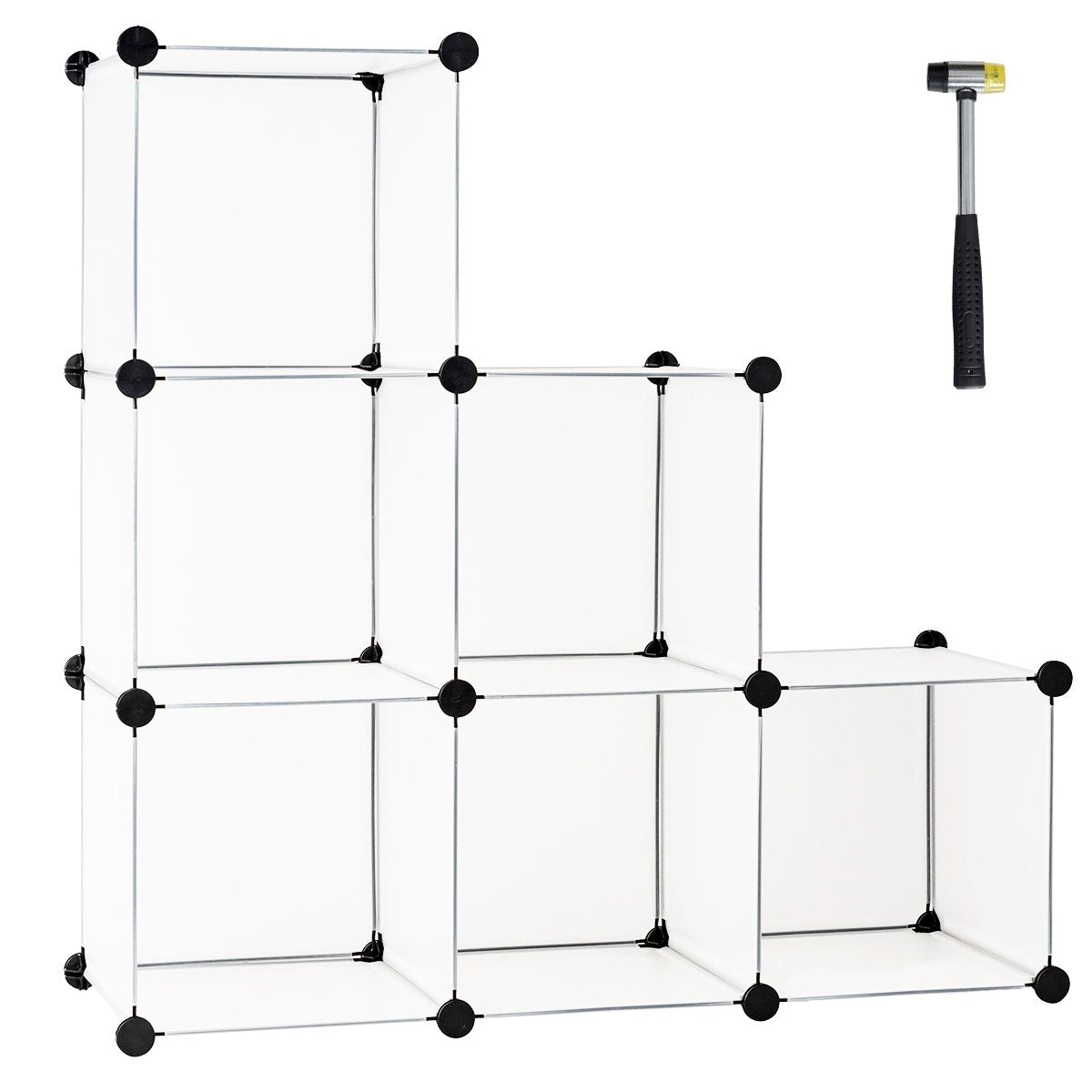 Plug-in shelf made of 6 cubes DIY cube shelf stackable made of plastic shelving system step shelf white
