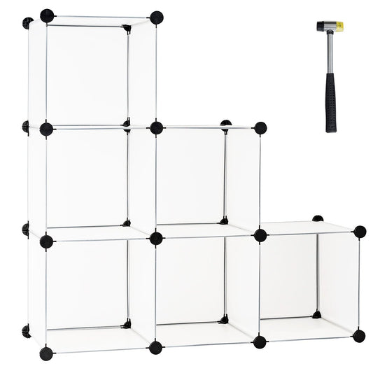 Plug-in shelf made of 6 cubes DIY cube shelf stackable made of plastic shelving system step shelf white