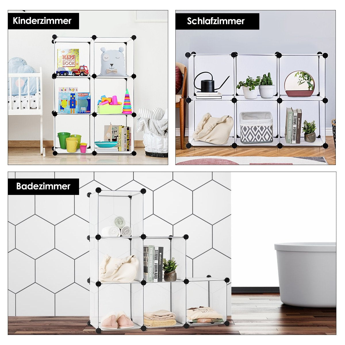 Plug-in shelf made of 6 cubes DIY cube shelf stackable made of plastic shelving system step shelf white