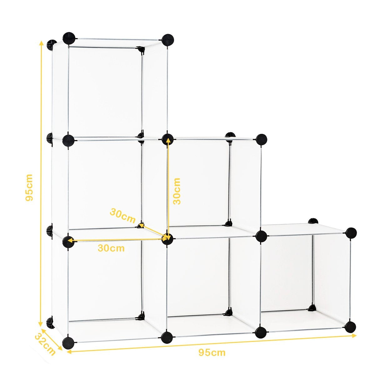 Plug-in shelf made of 6 cubes DIY cube shelf stackable made of plastic shelving system step shelf white