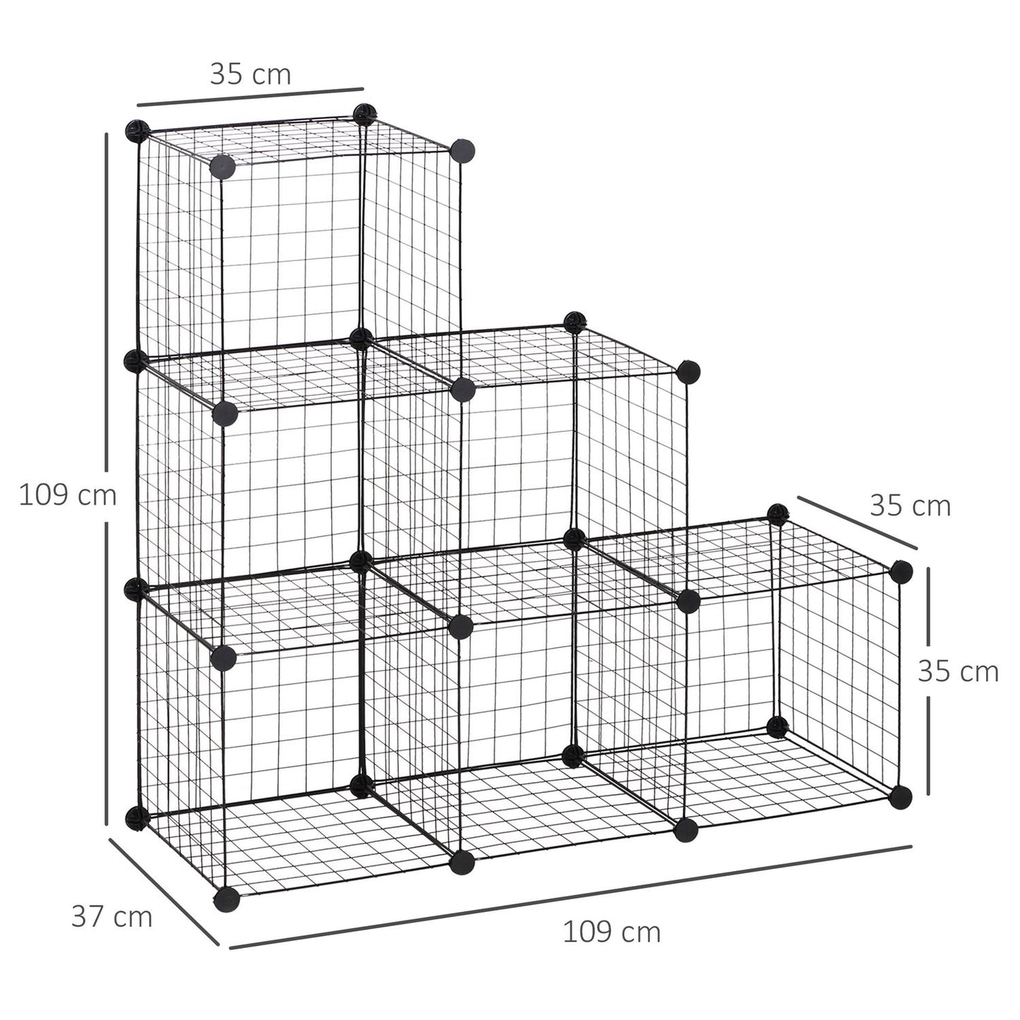 Modular wire storage shelf - 6 cubes, black, 109 x 37 x 109 cm