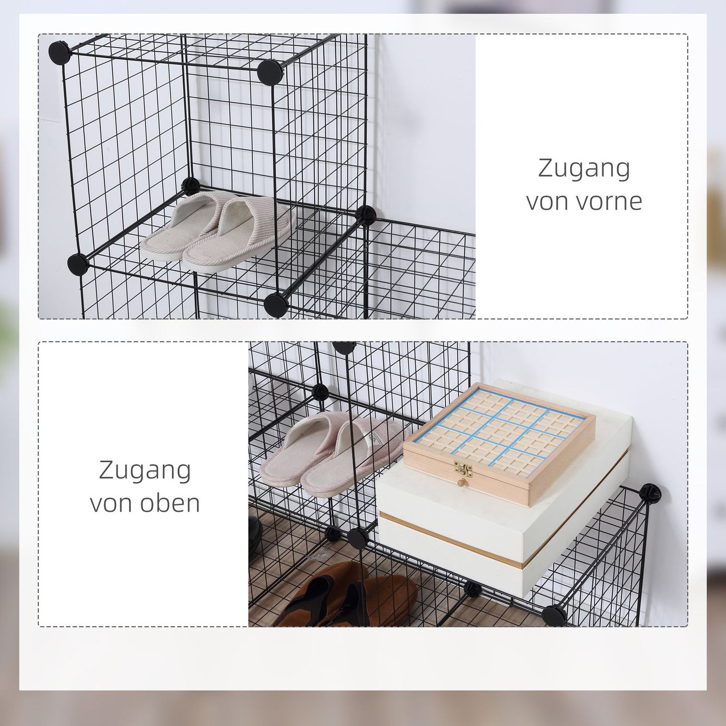 Modular wire storage shelf - 6 cubes, black, 109 x 37 x 109 cm