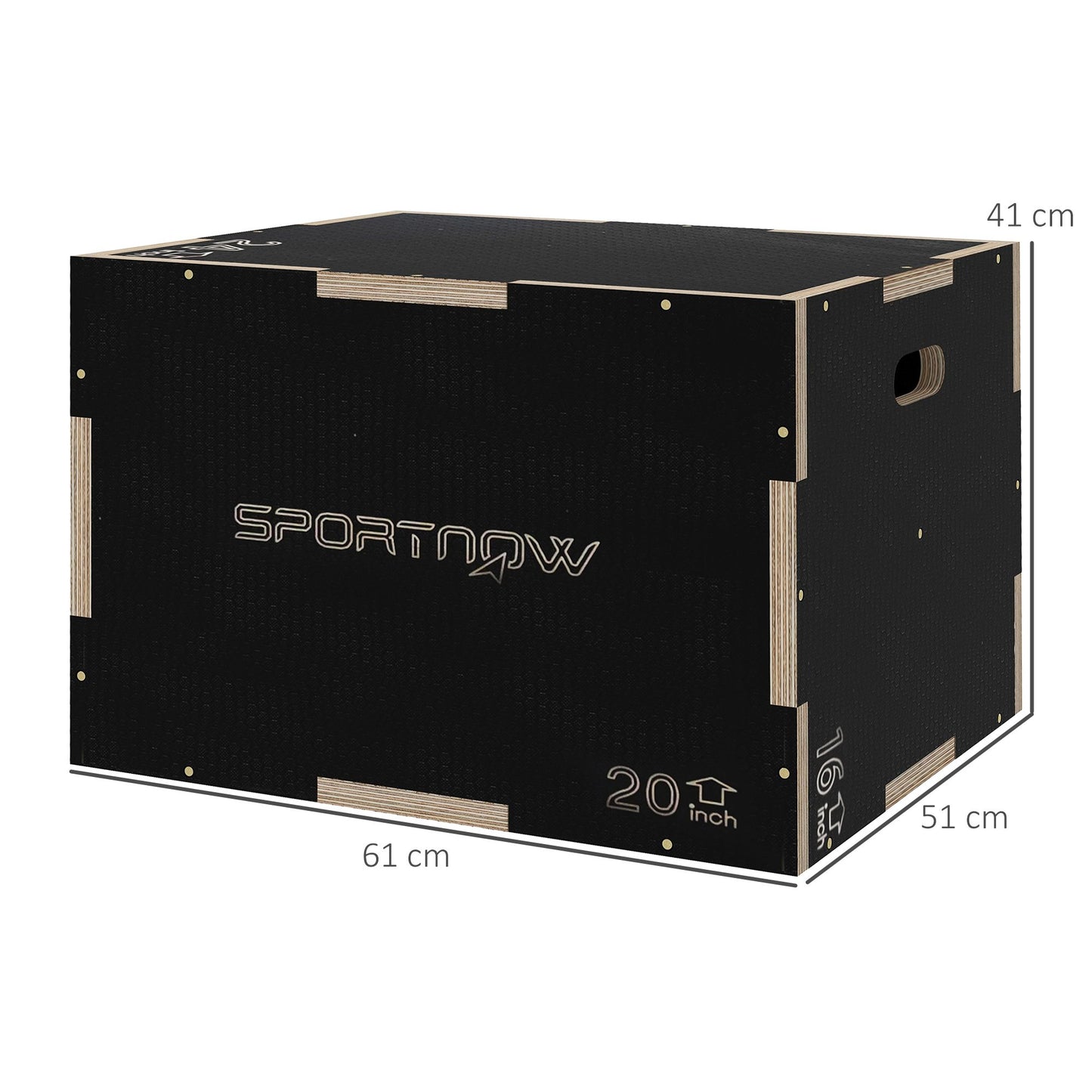 Plyo Box, 3 Heights, 61x51x41 cm, Black, 120 kg Capacity
