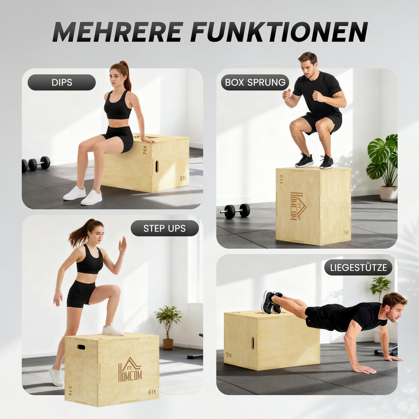 Plyo Box 3-in-1, Natural Wood, 51/61/76 cm, 120 kg Capacity