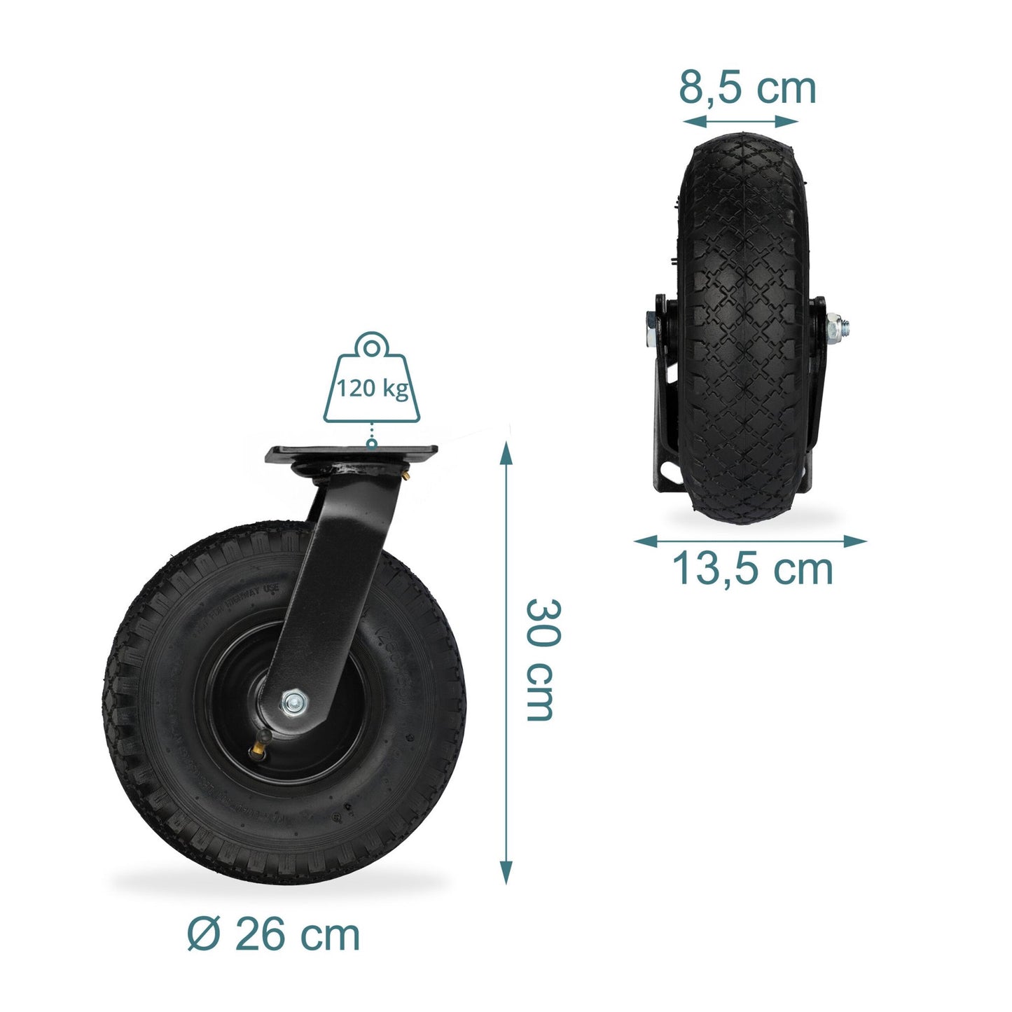 Pneumatic Swivel Castor, 3.00-4, High Load Capacity