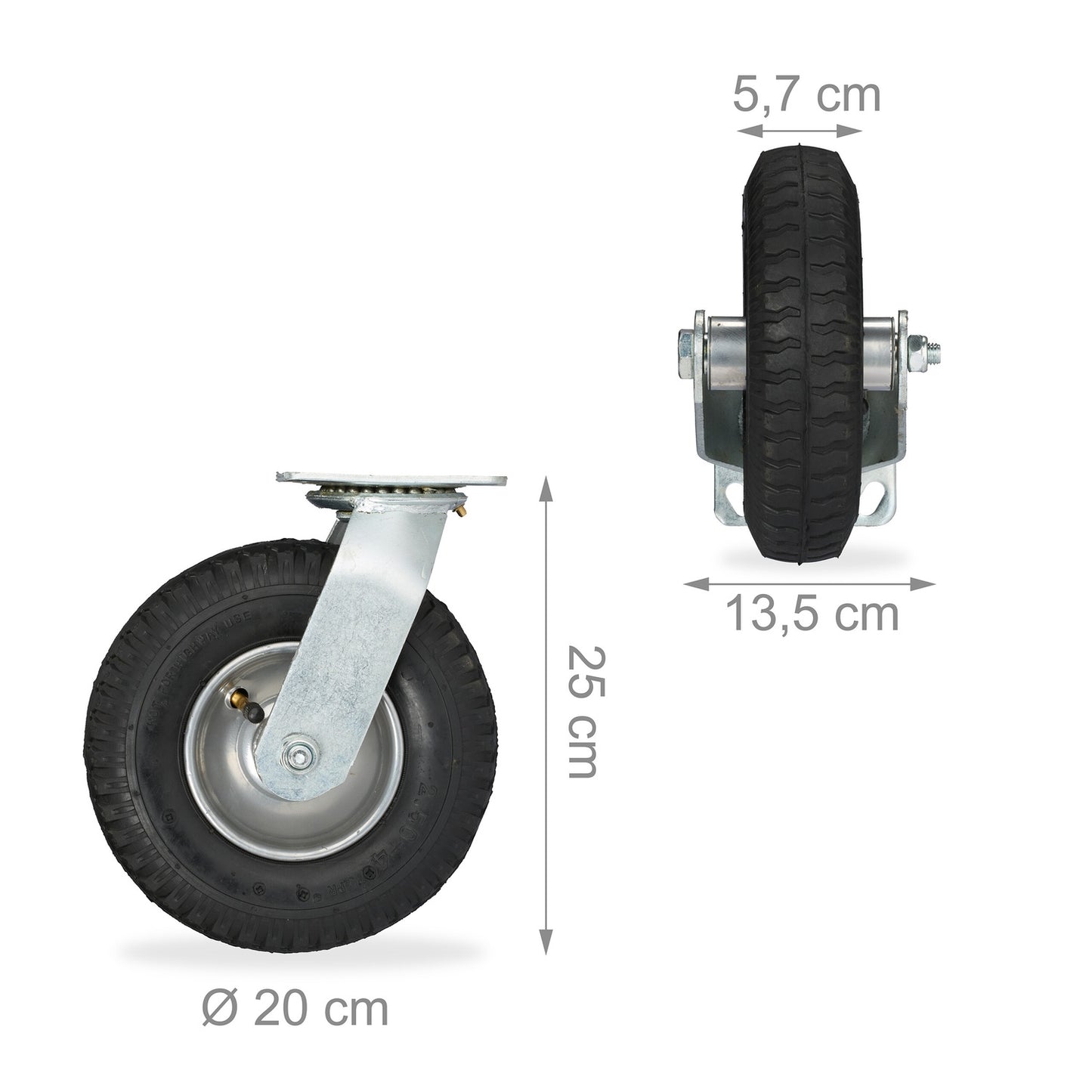 Pneumatic Swivel Castor, 360° Rotation, Heavy-Duty