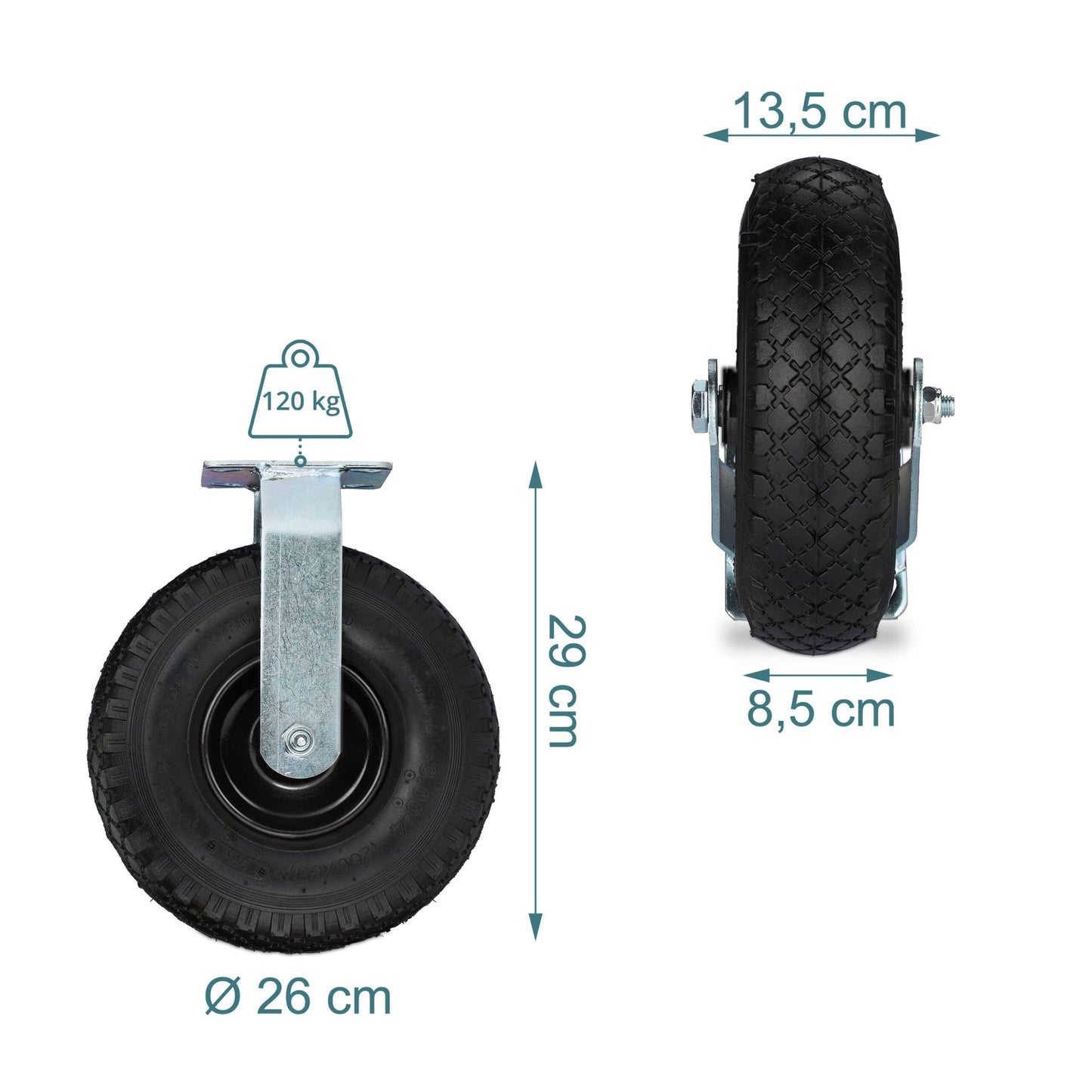 Pneumatic Wheel Castors Set, 3.00-4, Heavy-Duty Transport