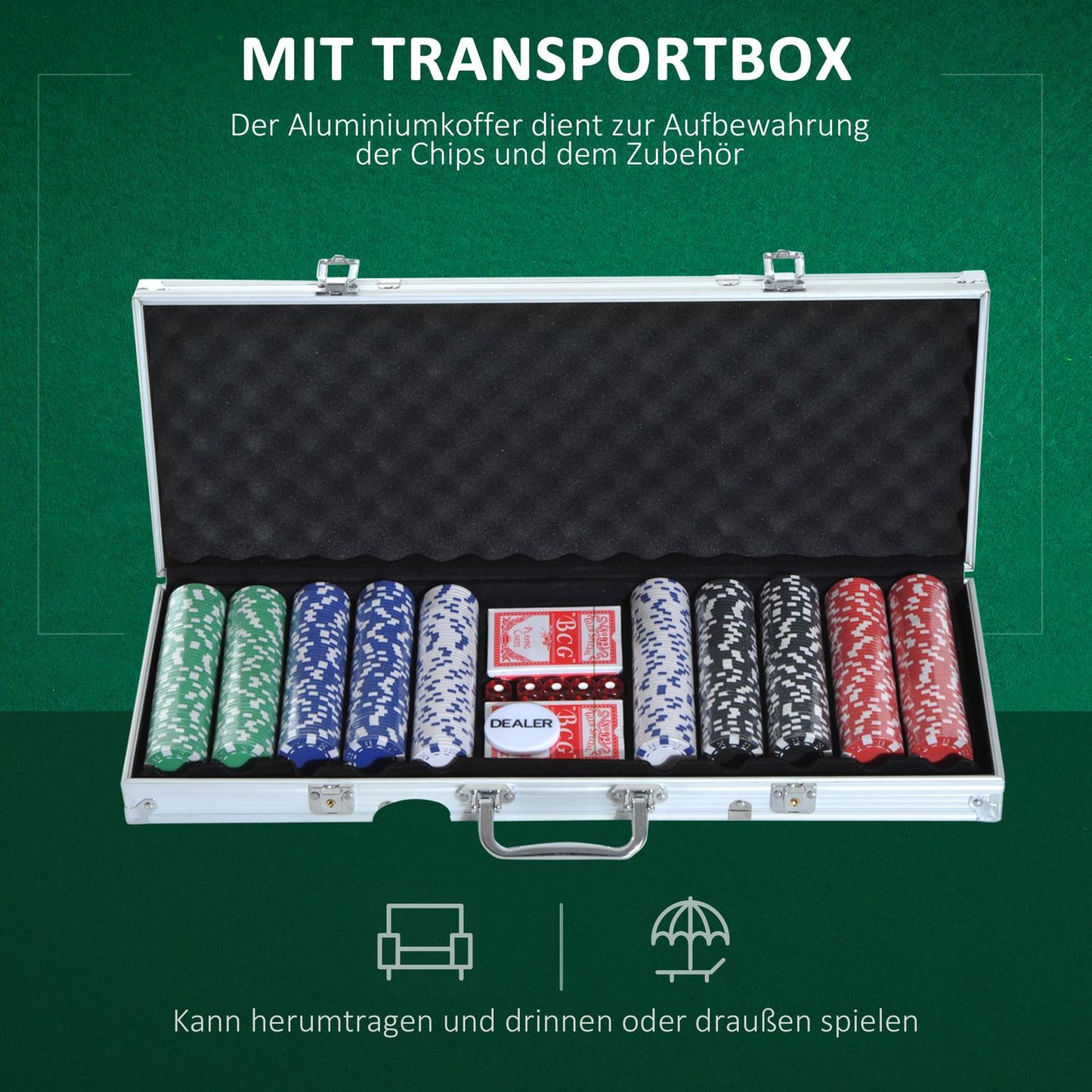 500-piece poker set with aluminum case and dice