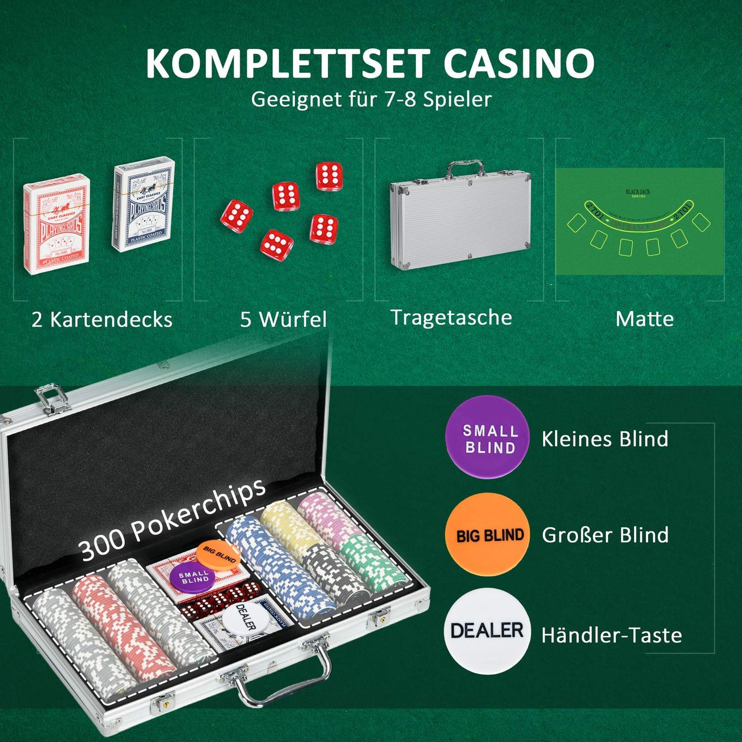 Poker chip set 300 parts 11.5G with lock and accessories