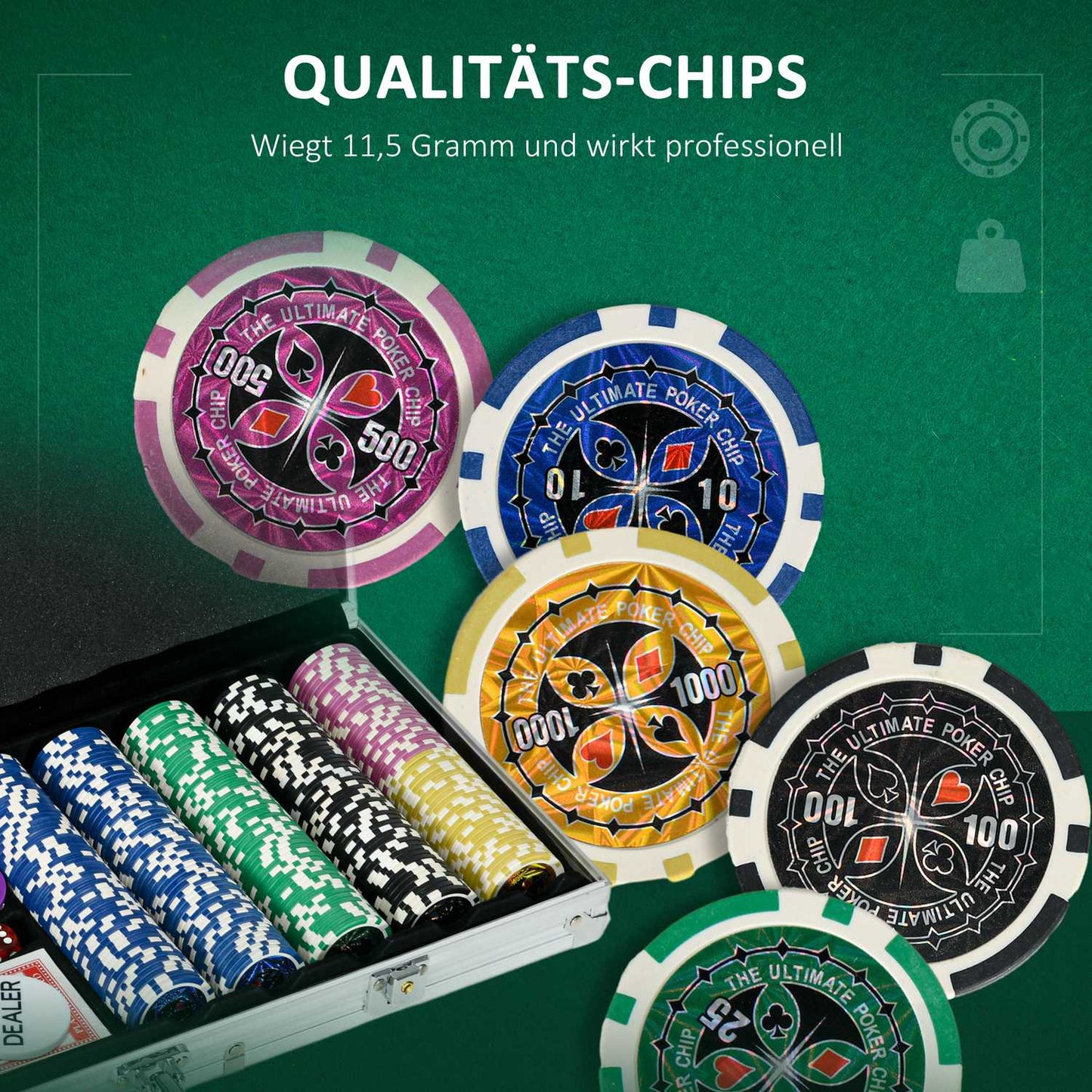 Professional Poker Set - 500 chips, lock case, 2 decks, 5 dice