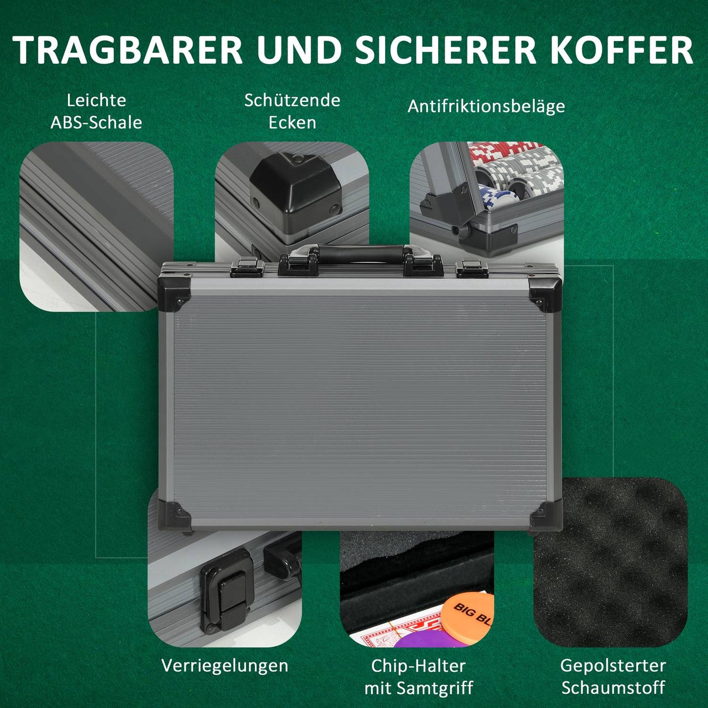 Poker set with 400 chips, play mat and aluminum case