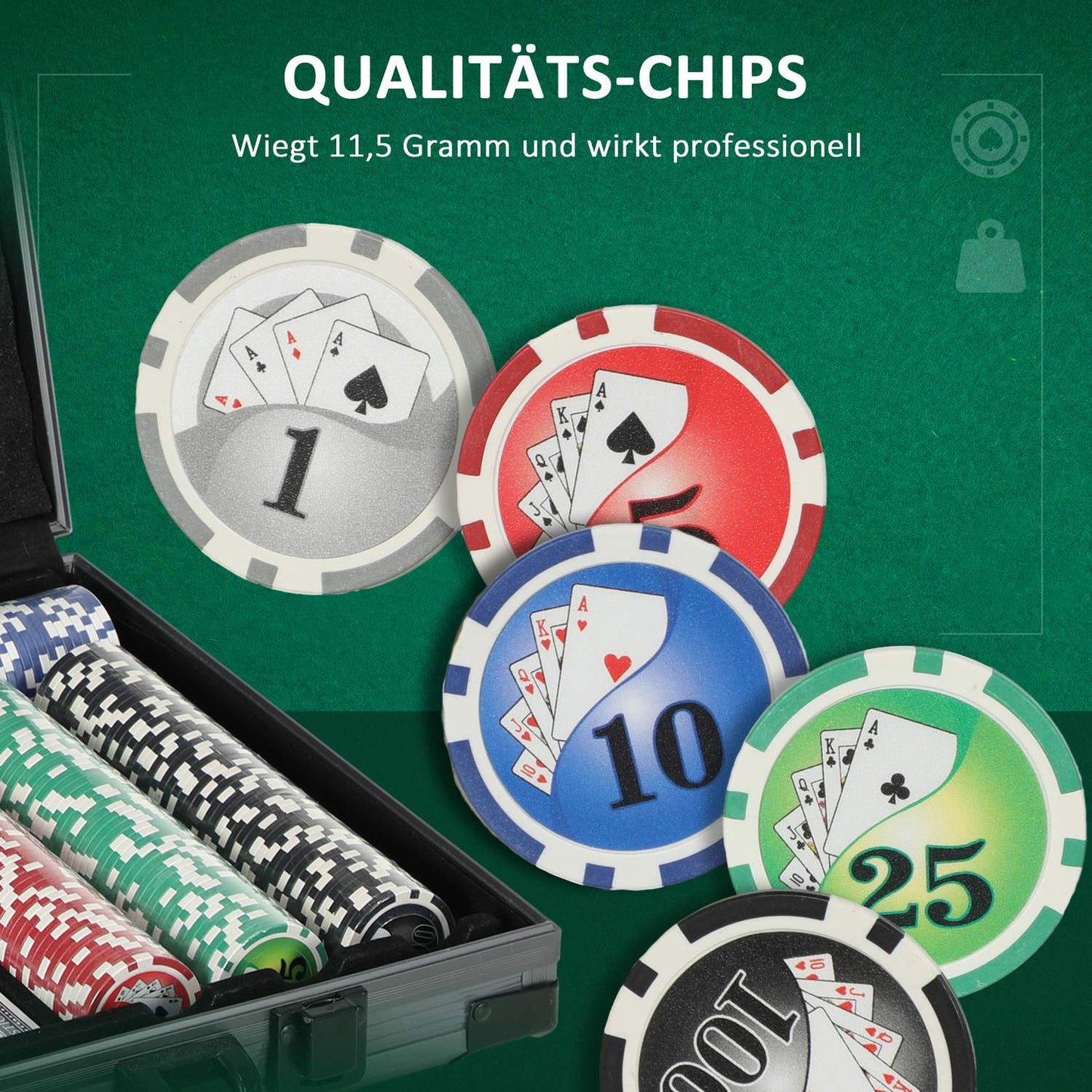 Poker set with 400 chips, play mat and aluminum case
