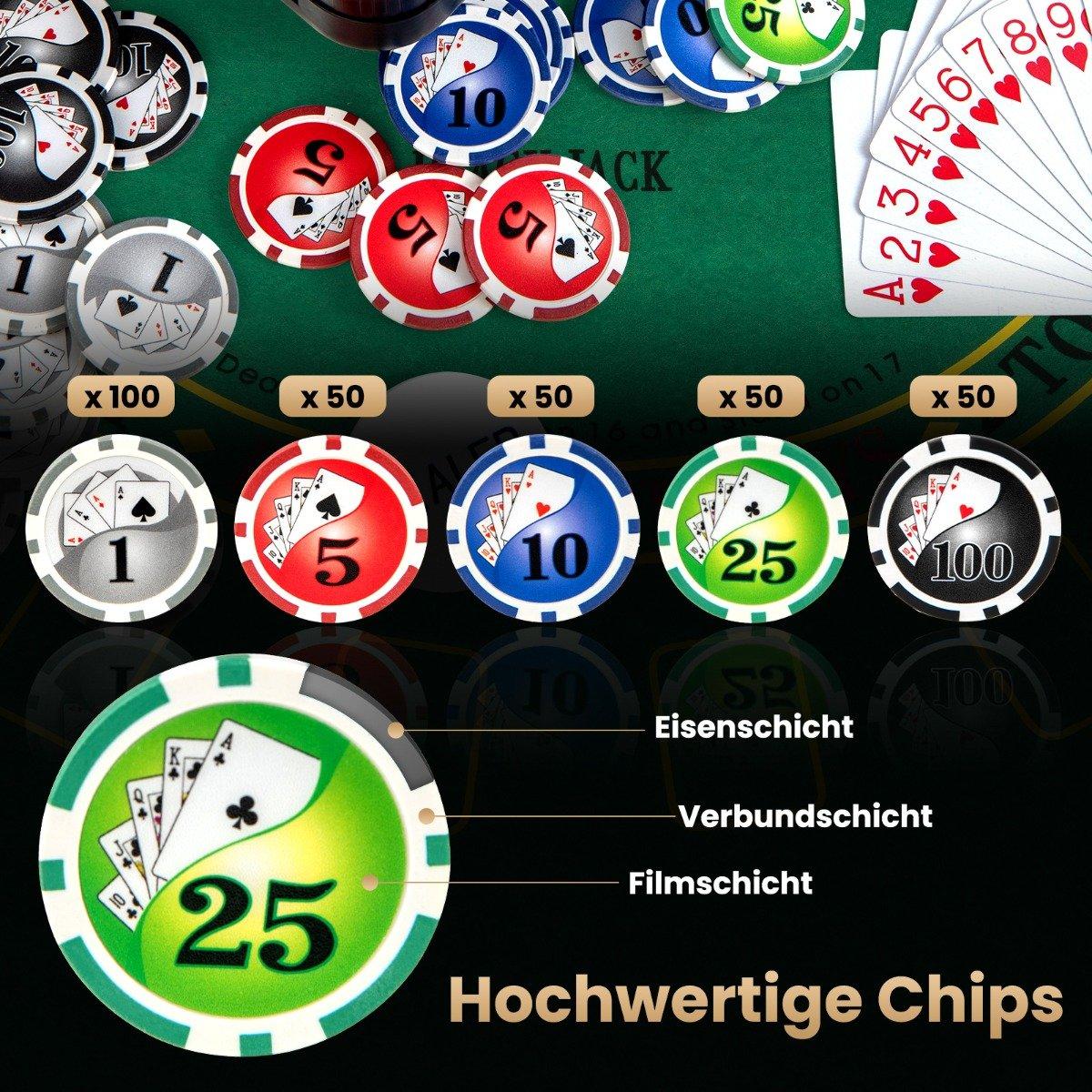 Poker set with 300 laser chips & poker case & 2 playing cards & 2 keys Poker complete set