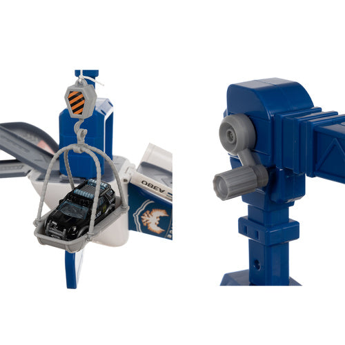 Police Plane Toy Set with Cars, Foldable Parking Lot