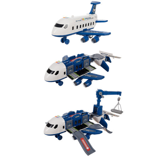 Police Plane Toy Set with Cars, Foldable Parking Lot