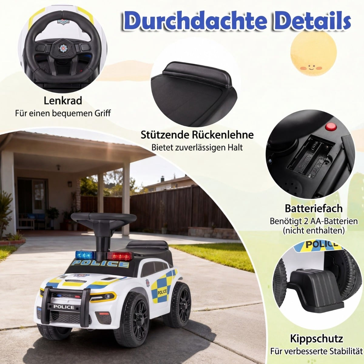 Police Ride-On Car for Toddlers with Lights & Sound