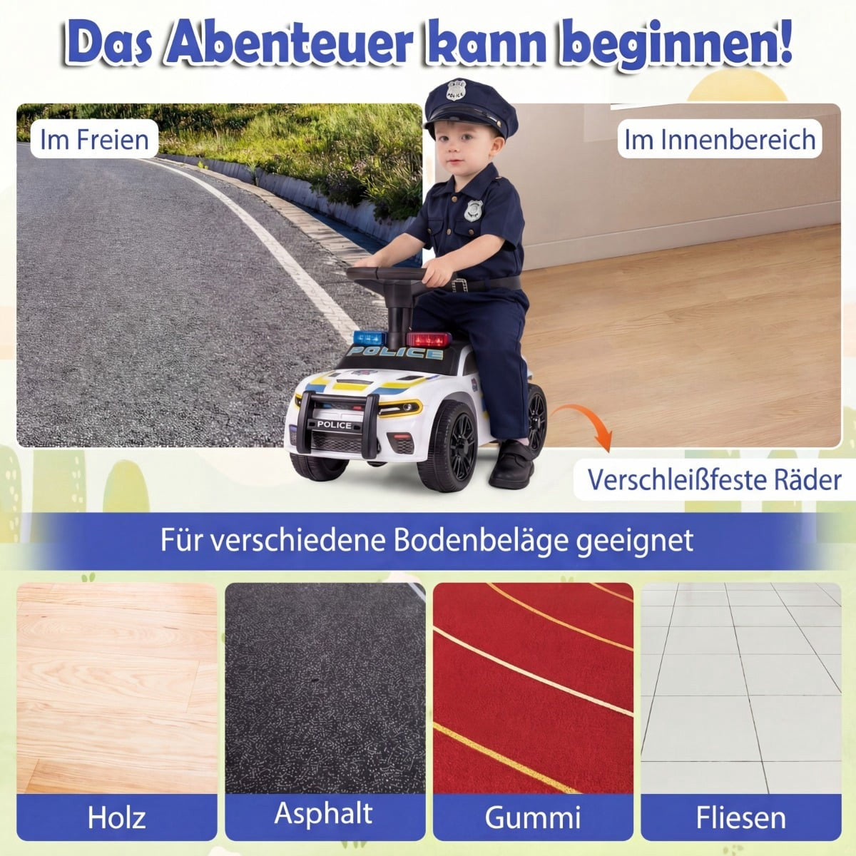 Police Ride-On Car for Toddlers with Lights & Sound