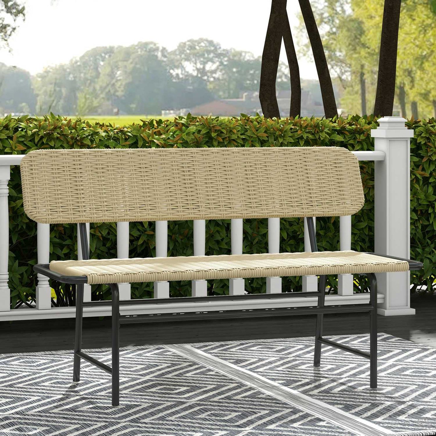 2-seater poly rattan bench, metal frame, capacity 250 kg