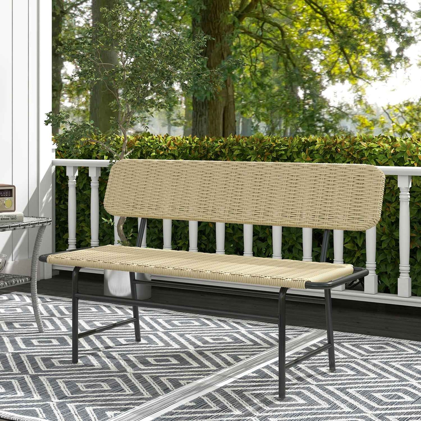 2-seater poly rattan bench, metal frame, capacity 250 kg