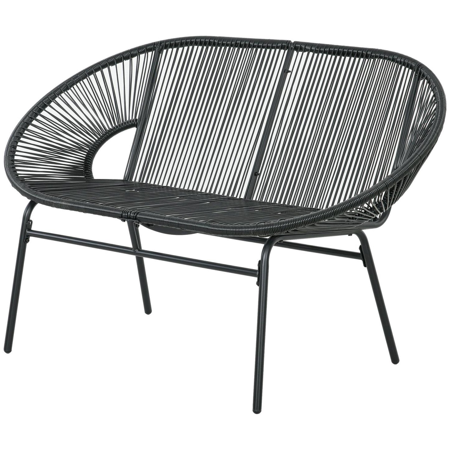 Black poly rattan 2-seater garden bench, 260 kg capacity