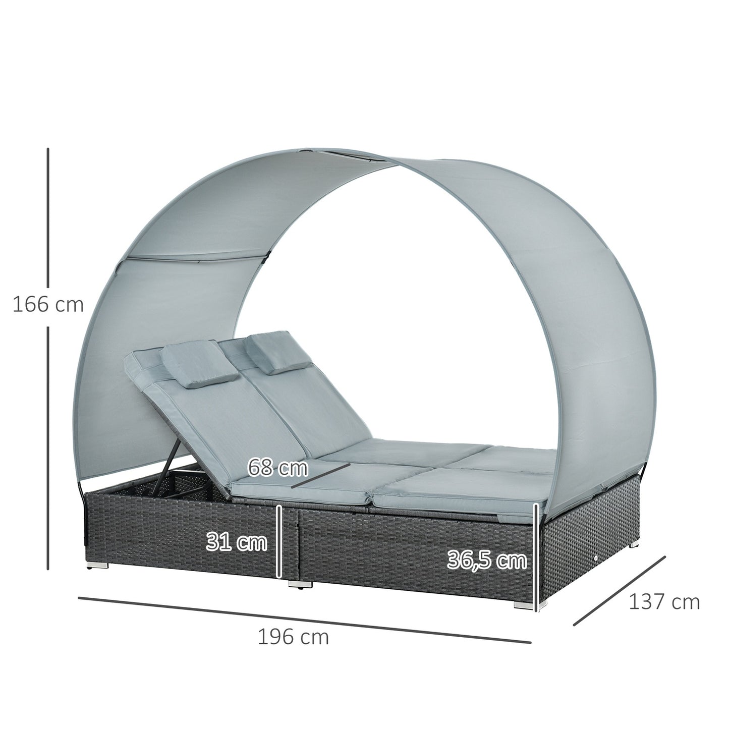 Double bed with sun protection, steel & polyester, grey