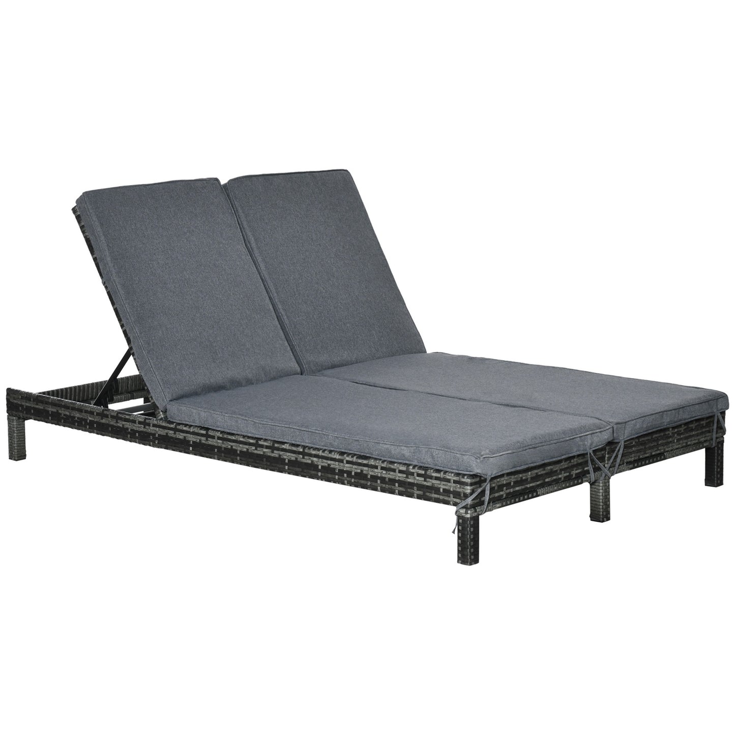 Double sun lounger in poly rattan - Adjustable outdoor relaxation for 2 people