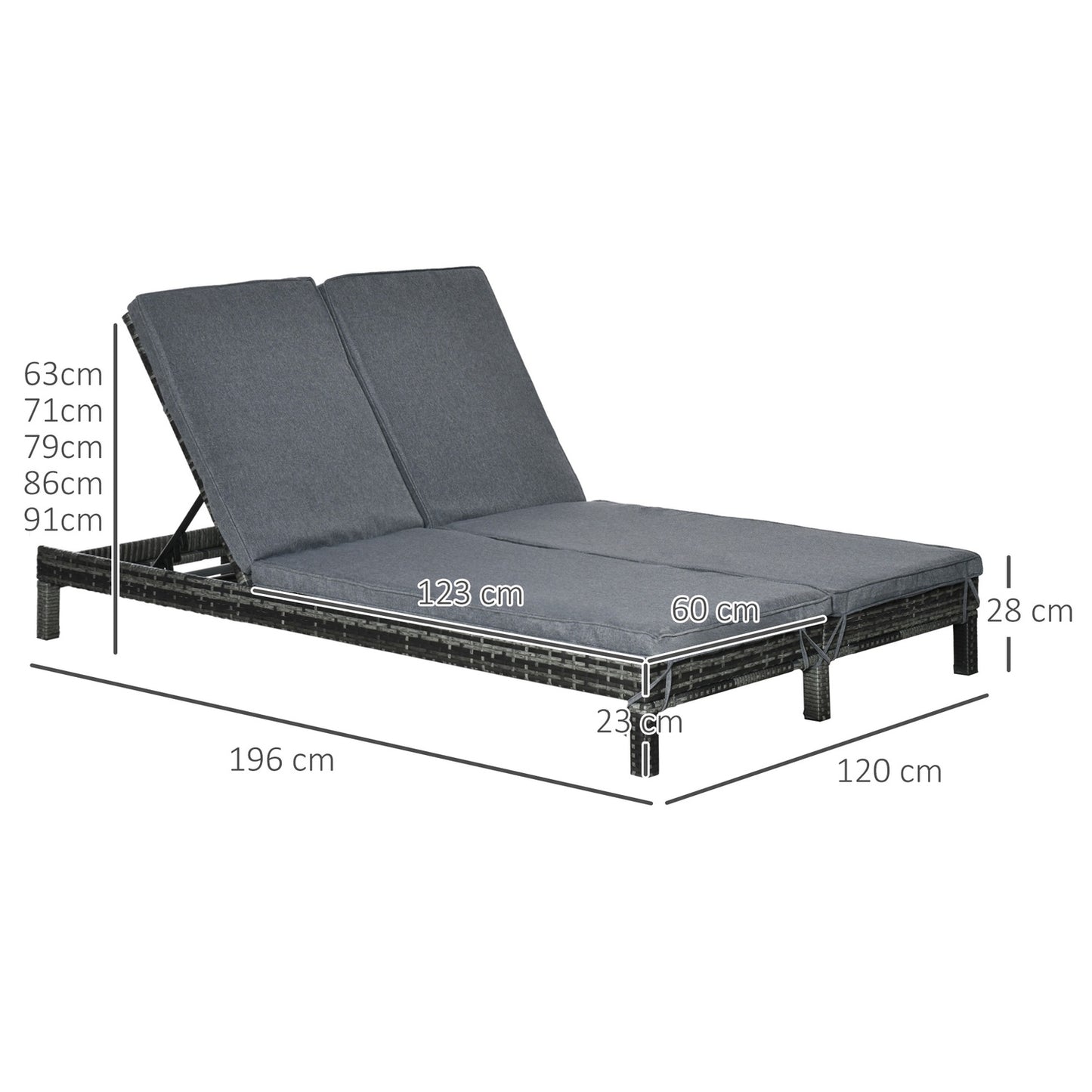 Double sun lounger in poly rattan - Adjustable outdoor relaxation for 2 people