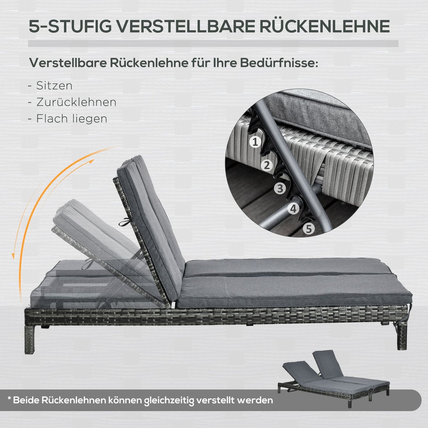 Double sun lounger in poly rattan - Adjustable outdoor relaxation for 2 people