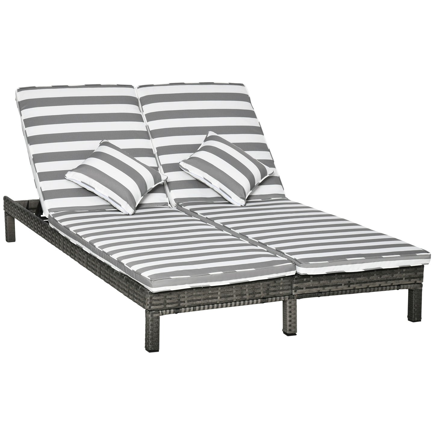 Double sun lounger in rattan for 2 with adjustable backrest