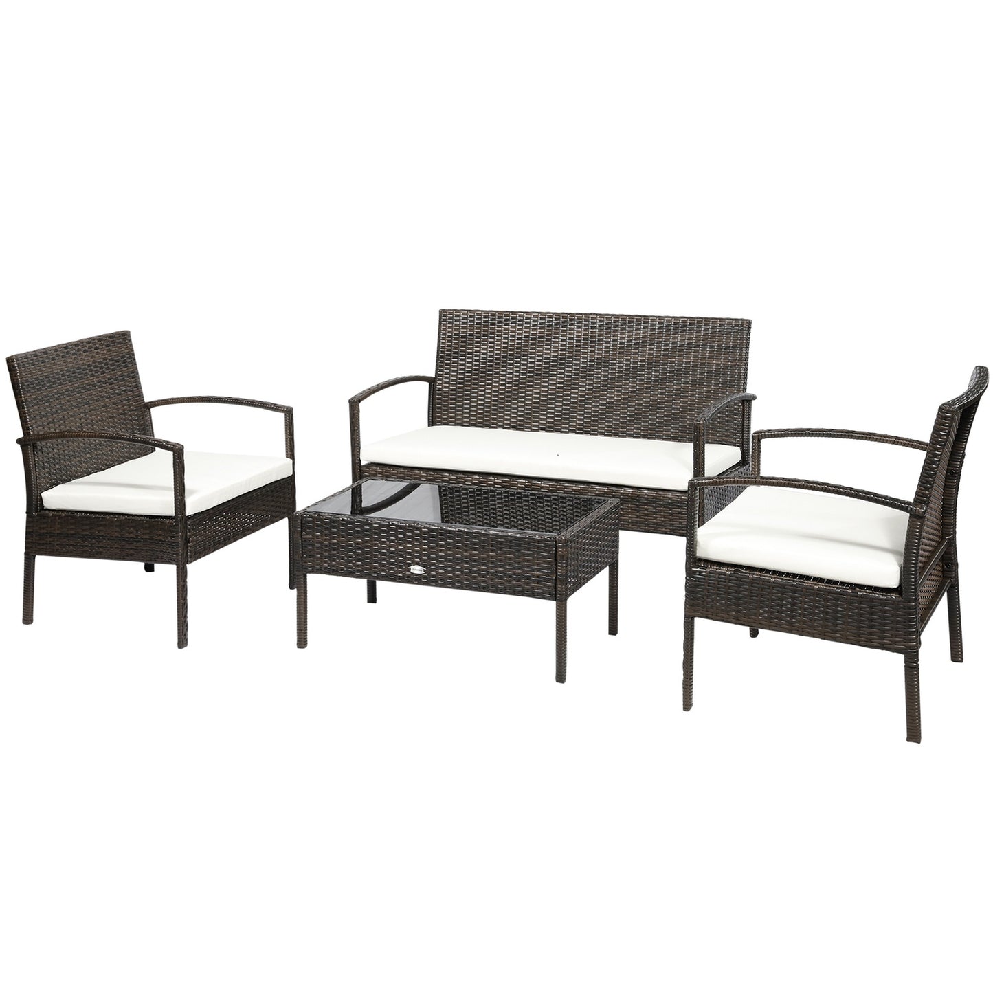 Garden sofa set in 4 parts of poly rattan, brown & cream