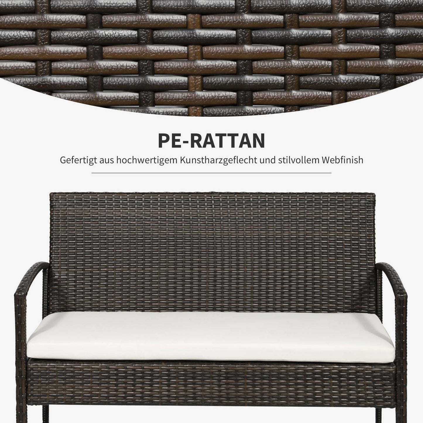 Garden sofa set in 4 parts of poly rattan, brown & cream