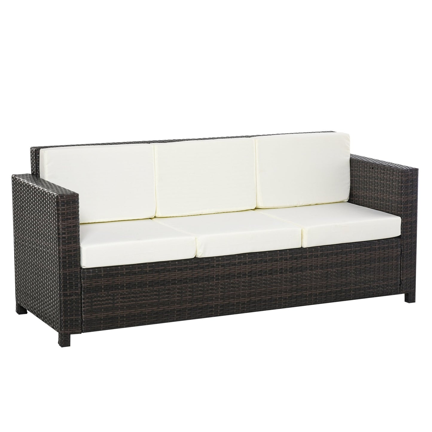 3-seater poly rattan garden sofa with cushions - brown/white