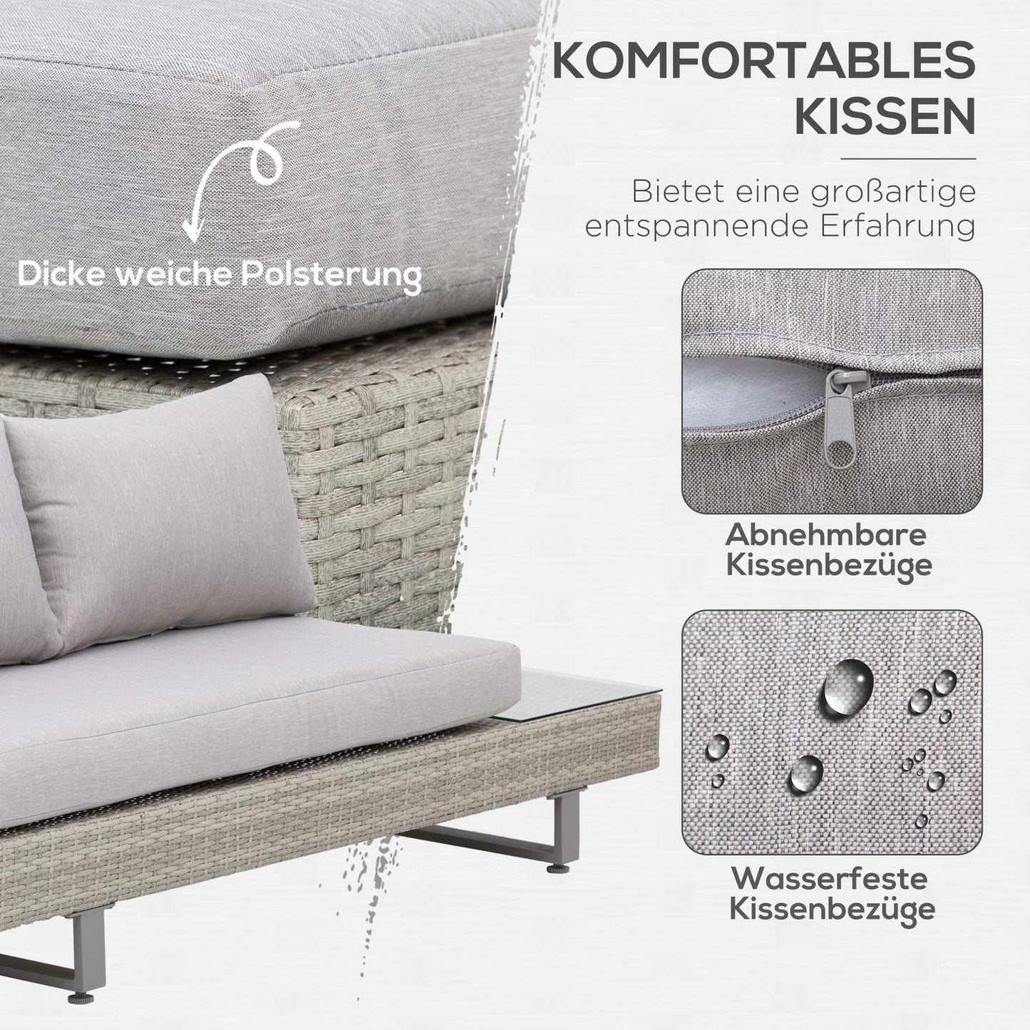 Weather-resistant 3-piece lounge set in rattan with sofa and side table