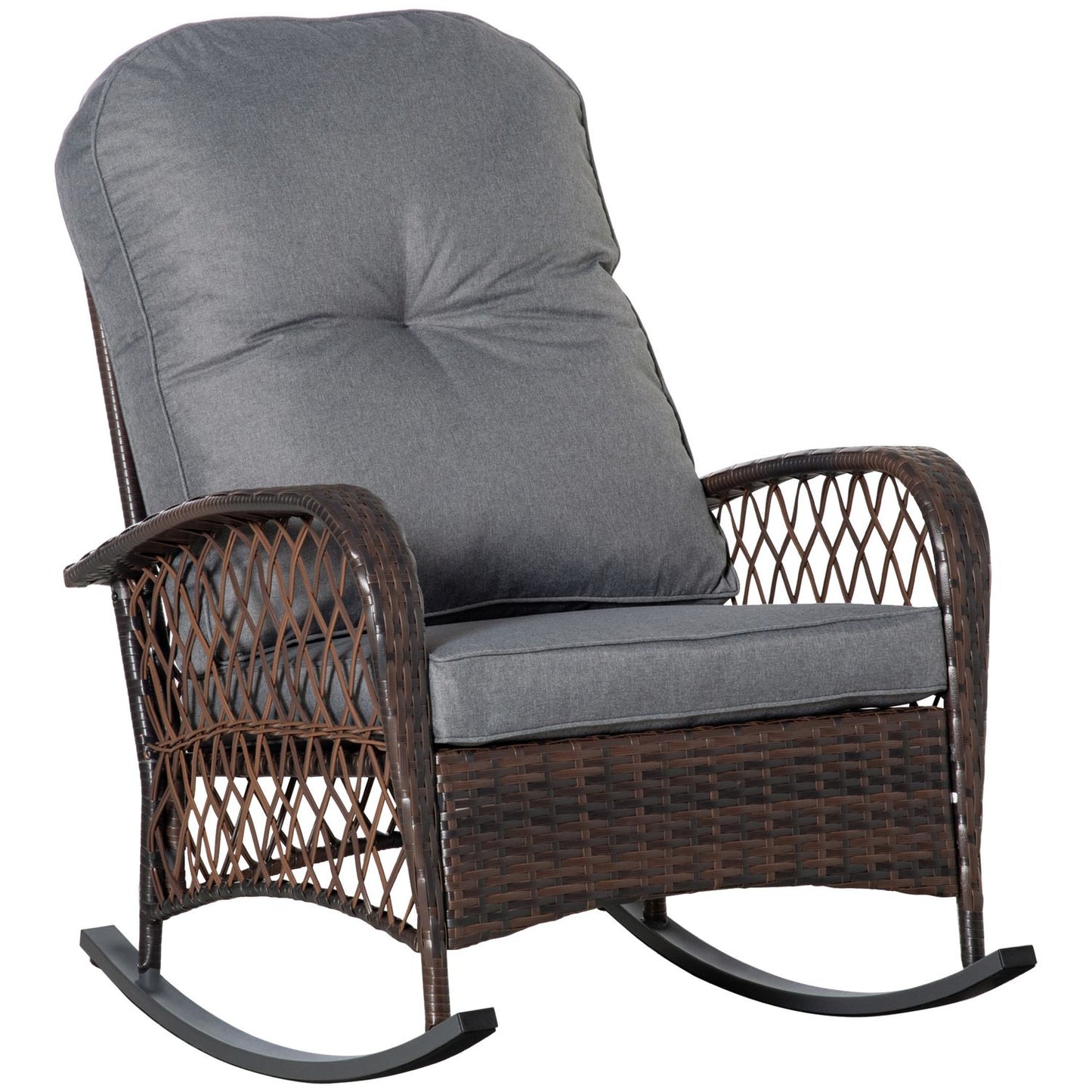Brown polyrattan rocking chair with cushion, 75x103x96 cm