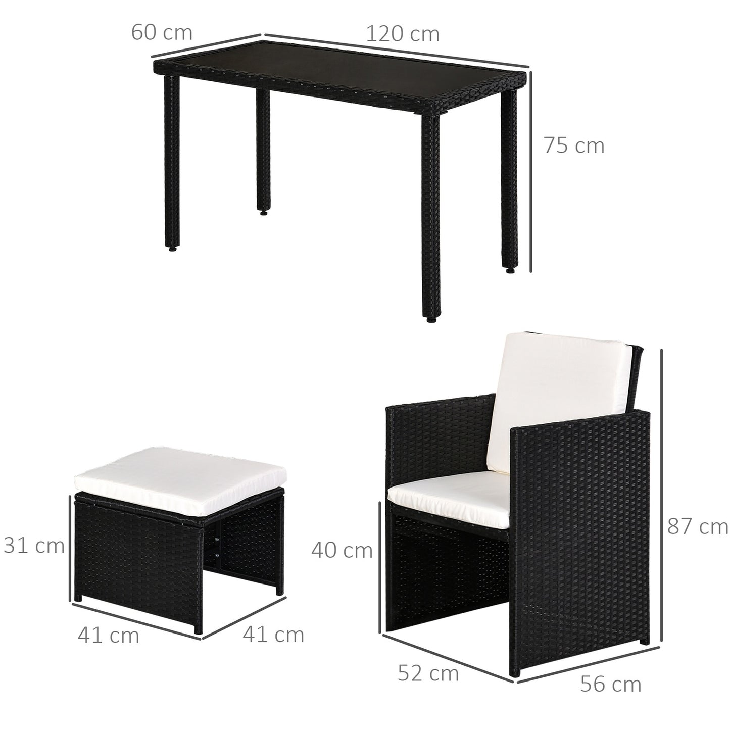 11-piece poly rattan garden dining set with black cushions