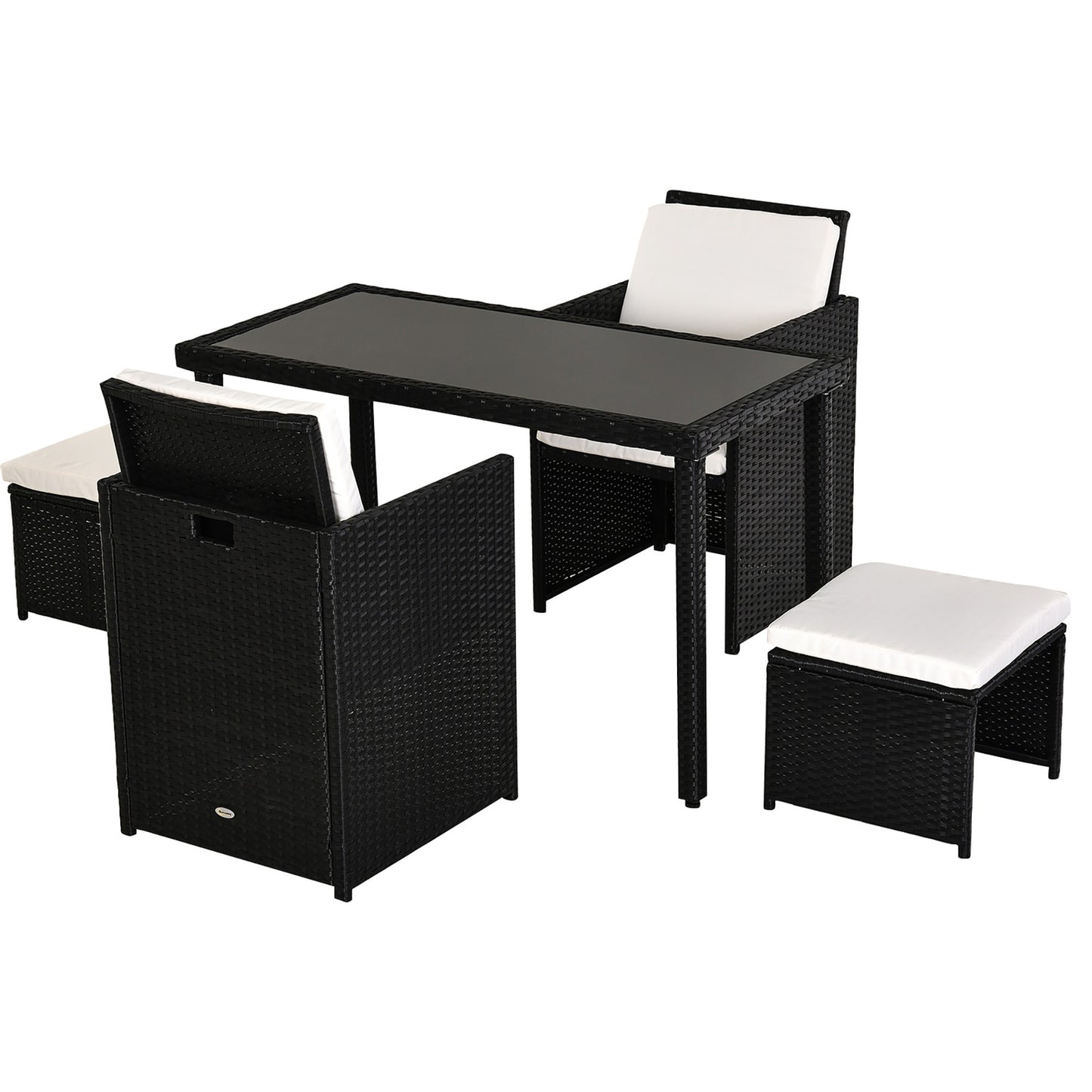 11-piece poly rattan garden dining set with black cushions