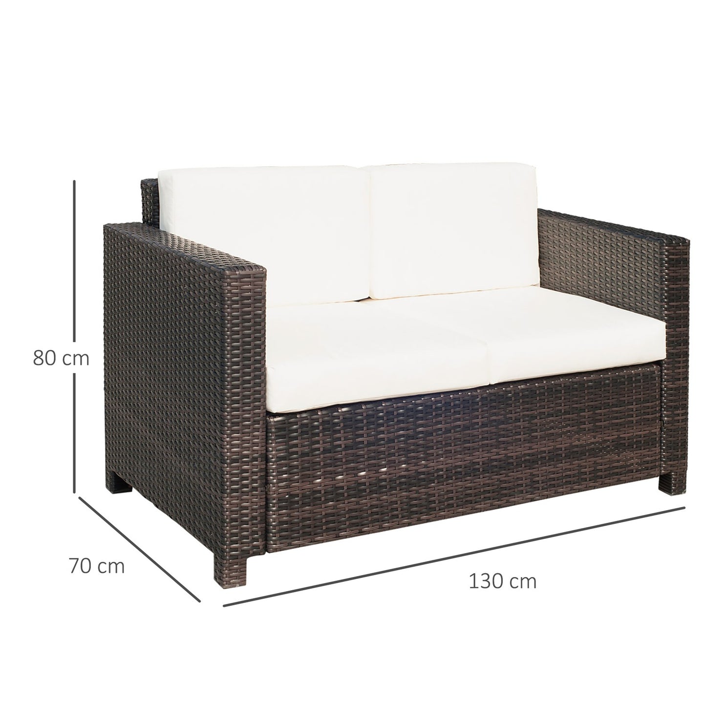 2-seater poly rattan garden sofa with cushions, brown and white