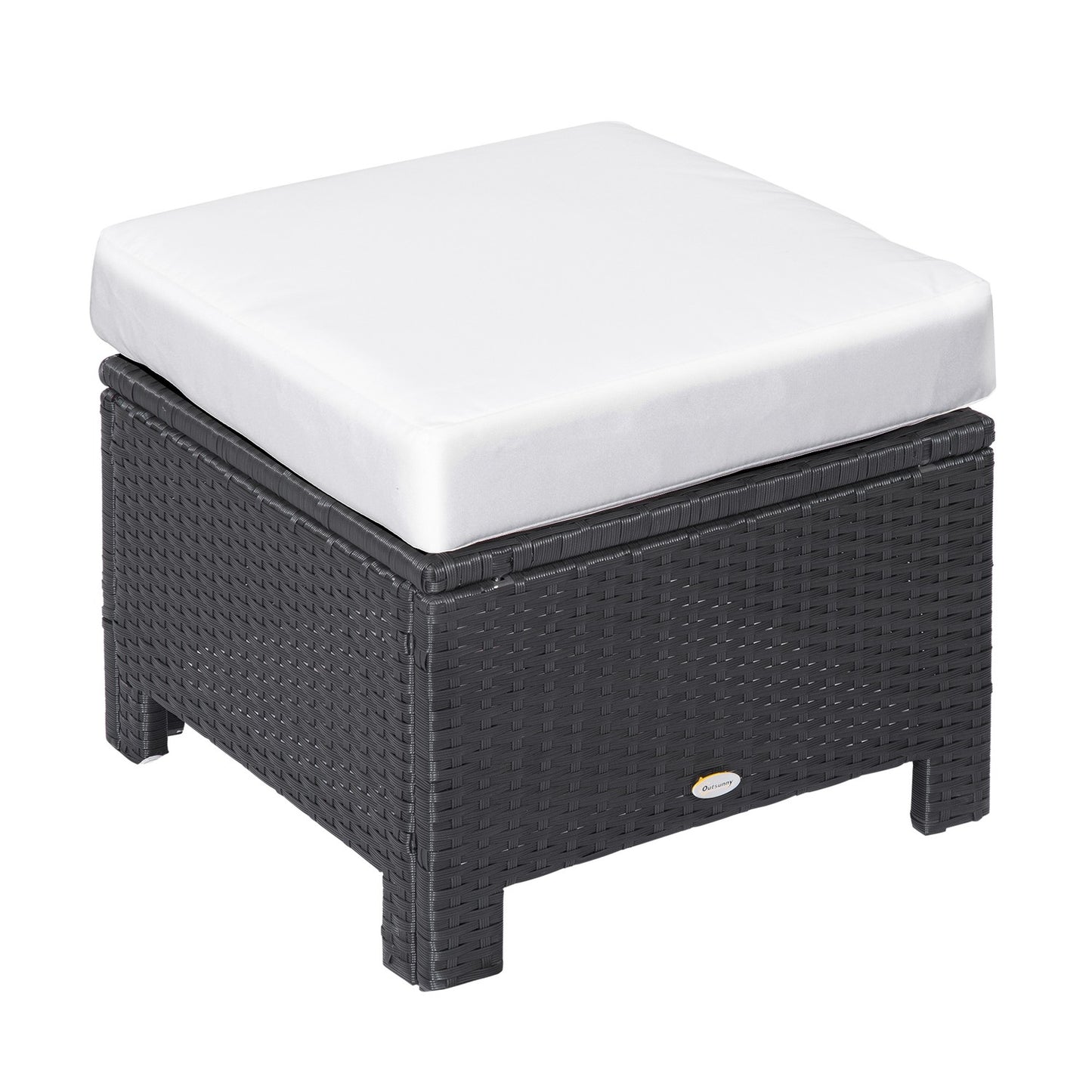 Balcony stool in poly rattan with cushion, black/cream, 50cm