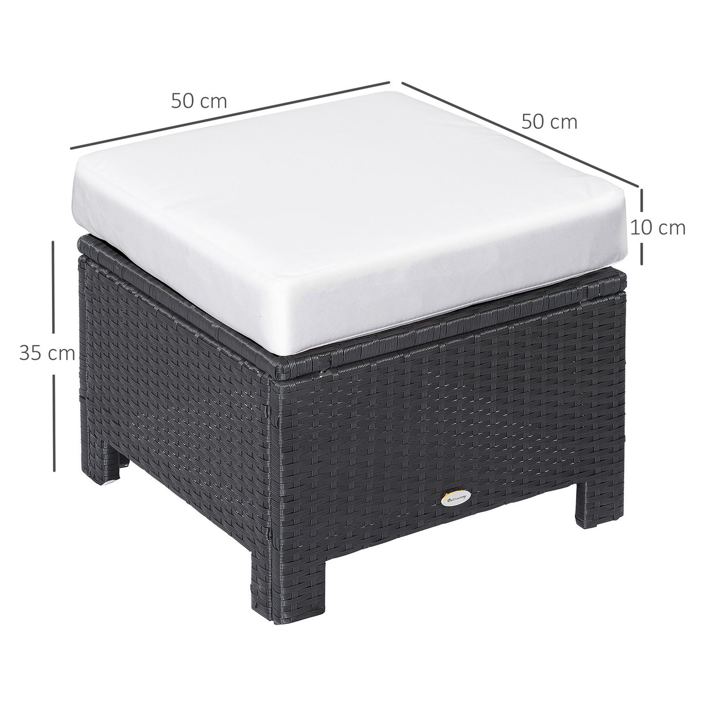 Balcony stool in poly rattan with cushion, black/cream, 50cm