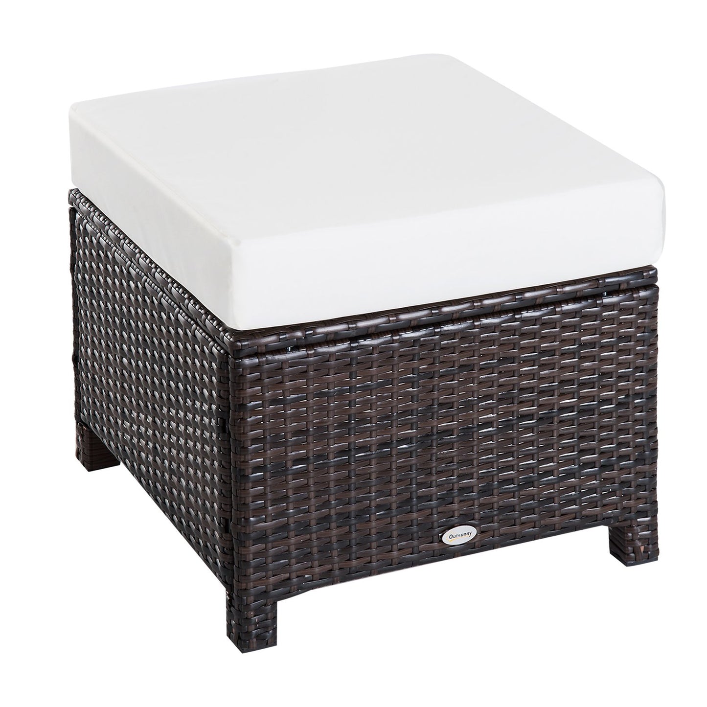 Balcony stool in poly rattan with cushion, brown/cream, 50x50x35 cm