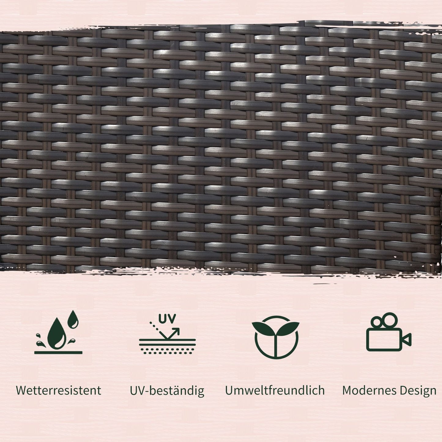 Brown polyrattan 2-seater garden bench with steel frame