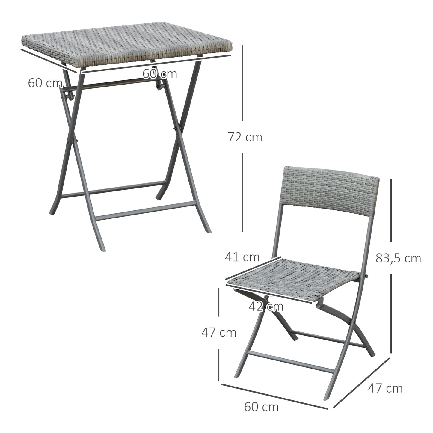 Rattan Bistro Set for 2 - Gray Poly Rattan Outdoor Furniture