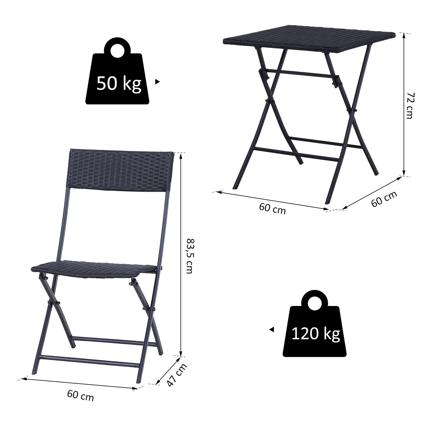 Black rattan bistro set for 2 - Garden furniture in poly rattan