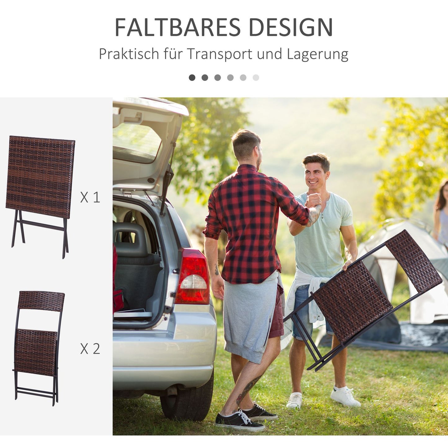 Brown poly rattan bistro set for 2 - Outdoor garden furniture