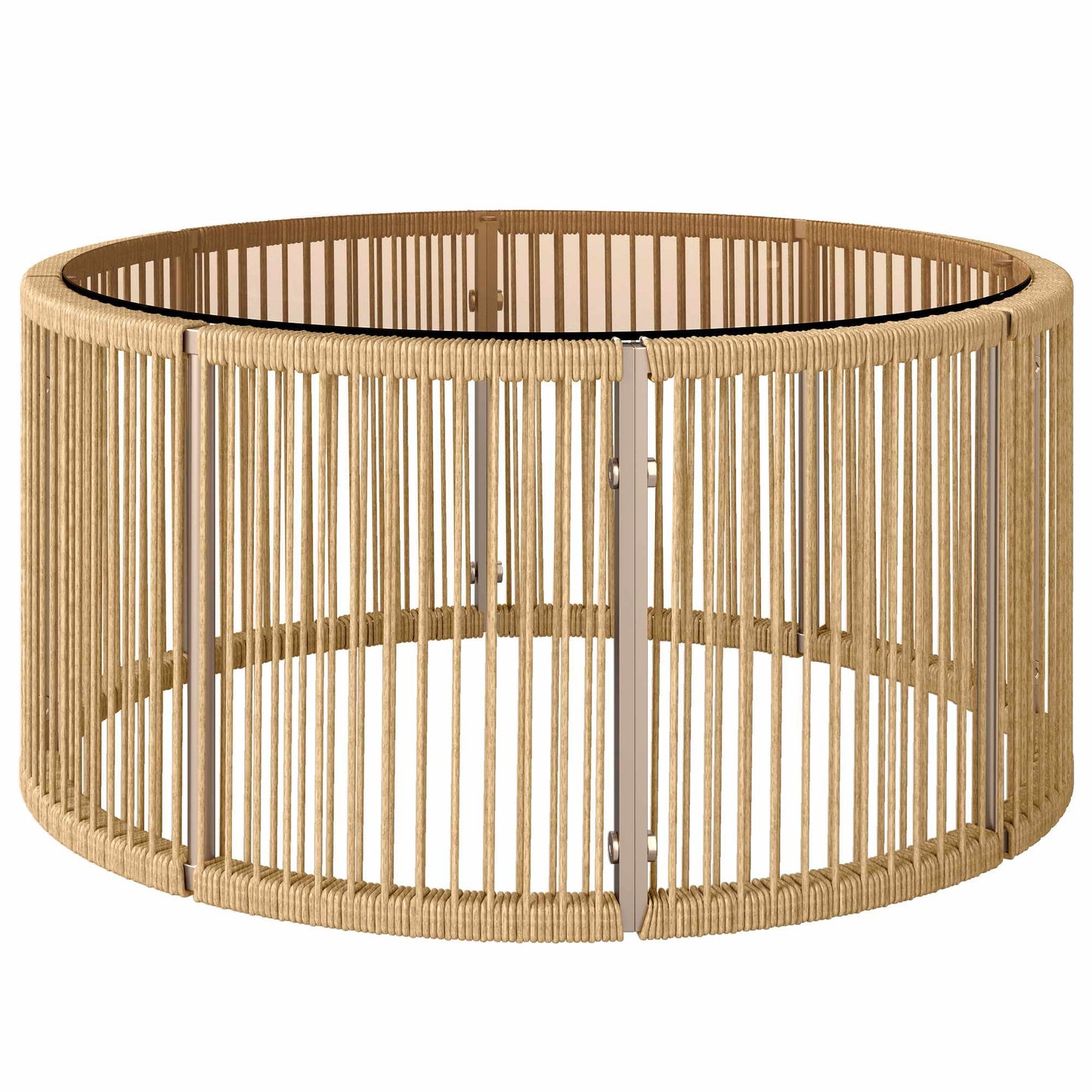 Polyrattan Coffee Table with Glass Top, 70x70x33 cm, Brown