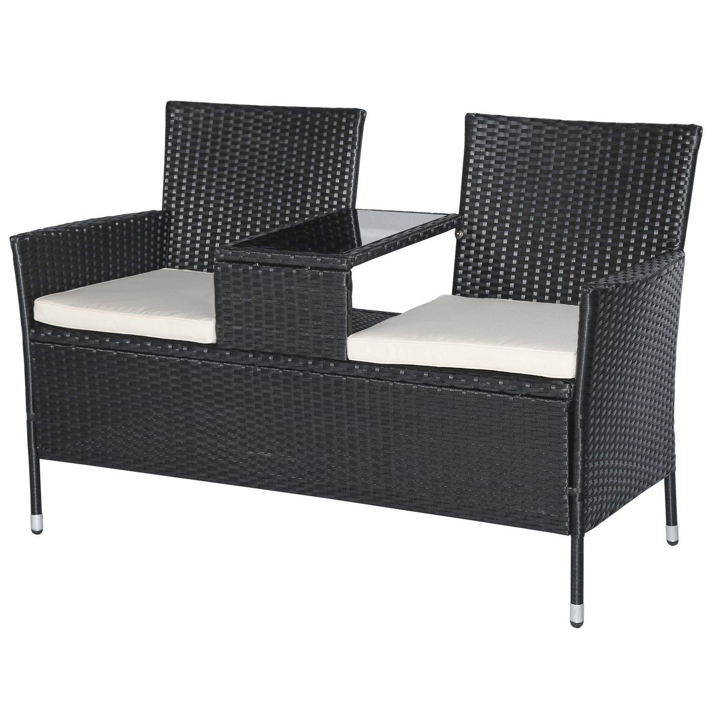 Garden sofa 2-seater polyrattan with table, black